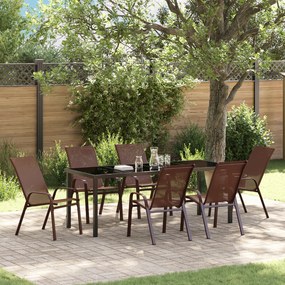 Conjunto de Jantar para Jardim vidaXL 7 Peças Castanho Têxtil e Aço
