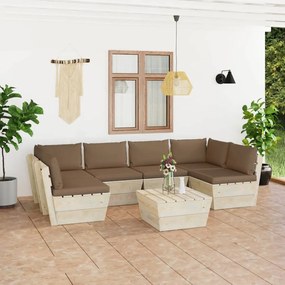 7 pcs conjunto lounge de paletes + almofadões madeira de abeto