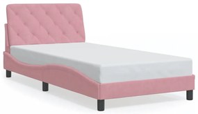 Estrutura de cama c/ luzes LED 100x200 cm veludo rosa