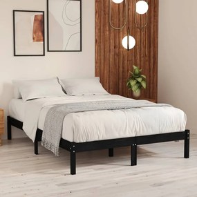 809996 vidaXL Estrutura de cama casal 135x190 cm madeira maciça preto