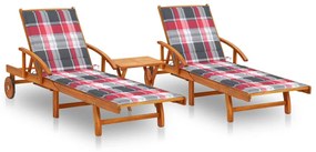 Espreguiçadeiras com mesa e almofadões 2 pcs acácia maciça