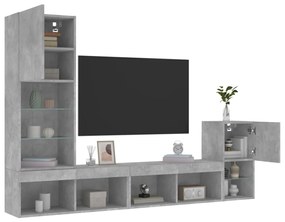 vidaXL 4 pcs móveis parede p/ TV c/ LEDs deriv. madeira cinza cimento