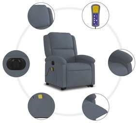 Poltrona massagens elevatória elétrica veludo cinzento-escuro