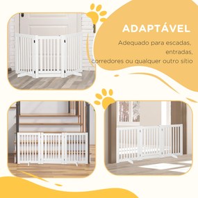 Barreira para Cães de Madeira Barreira para AnimaisDobrável de 3 Painéis com 1 Porta e Pés de Apoio 155x35,5x76 cm Branco