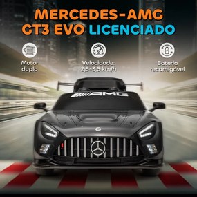 Carro Elétrico para Crianças Mercedes-AMG GT3 Evo12V com Controlo Remoto 2,4G e Motor Duplo 115x66x44 cm Preto