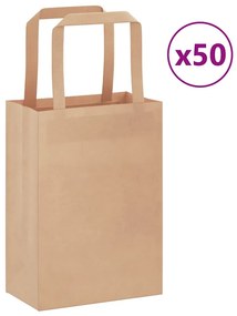 vidaXL Sacos de papel 50 unid com alças castanho 15x8x21 cm
