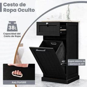 Armário para roupa suja com cesto para roupa suja e gaveta Lavandaria para casa de banho 40 x 37 x 82 cm Preto