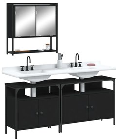 3 pcs conjunto móveis casa de banho derivados de madeira preto