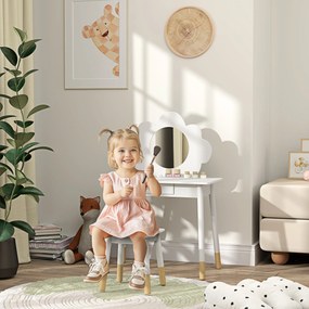 Conjunto de Toucador e Banco para Criança, 70 x 34 x 95 cm, Espelho em Forma de Nuvem, Branco