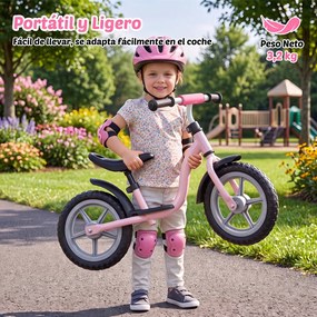 Bicicleta de Equilíbrio sem Pedais para Crianças, 86 x 41 x 51-56 cm, Guiador e Selim Reguláveis, Rosa