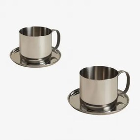 Pack De 2 Chávenas De Café 17 Cl Com Pires Em Aço Inoxidável Lludix Aço Inoxidável - Sklum