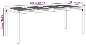 Mesa de Jardim vidaXL 200x90x75 cm em Madeira Acácia Sólida e Metal