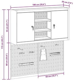 Conjunto de Armário de Ferramentas e Painel de Ferramentas VidaXL 3 Pe
