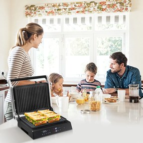 Grelhador Panini Elétrico 1800-2000W 3 em 1 Sanduicheira Abertura 180º Folhas Antiaderentes Controle de Temperatura Temporizador 35 x 30 x 14 cm Preto