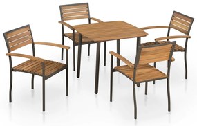 5 pcs conjunto de jantar exterior madeira acácia maciça e aço