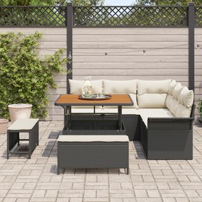Conjunto de Sofá de Jardim de 8 Peças com Almofadas Preto Rattan Polié