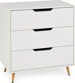 Cómoda de 3 Gavetas, 69,5 x 40 x 79 cm, Pernas Metálicas, Natural+Branco