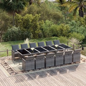 vidaXL 13 pcs conjunto jantar p/ jardim c/ almofadões vime PE cinzento