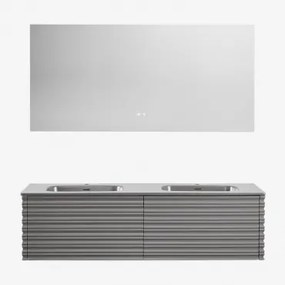 Conjunto De Móvel De Casa De Banho Suspenso Em Madeira Com Lavatórios Integrados Noura Cinza Níquel & Retangular Led E - Sklum