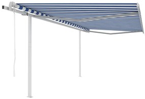 Toldo retrátil automático com postes 4,5x3,5 m azul e branco