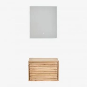 Conjunto De Móveis De Banheiro De Madeira Suspensos Deleyna Madeira Natural & Sem Lavatório & Led Retangular E Anti-embaciamento 60x70 Cm - Sklum