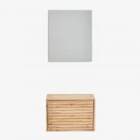 Conjunto De Móvel De Casa De Banho Suspenso 60x45 Cm Em Madeira Deleyna Madeira Natural & Sem Lavatório & Led Retangular E Anti-embaciamento - Sklum