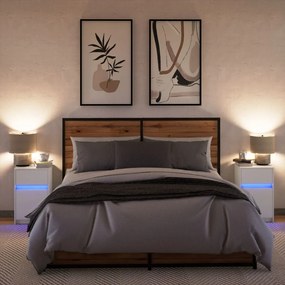 Mesas de cabeceira c/ luzes LED 2 pcs derivados madeira branco