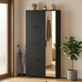 Sapateira, Armário para Sapatos, 82 x 30 x 168 cm, 2 Portas Espelhadas, Preto