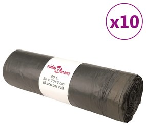 vidaXL Sacos do lixo com atilhos 250 pcs 60 L preto