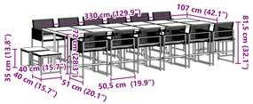 17 pcs conjunto de jantar p/ jardim c/ almofadões vime PE preto