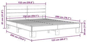 Estrutura de cama 150x200cm derivados madeira/metal