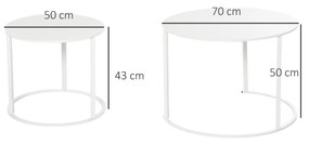 Conjunto de 2 Mesas de Centro Redondas de Metal para Sala Jardim Carga Máxima de 25 kg Φ70x50 cm Branco