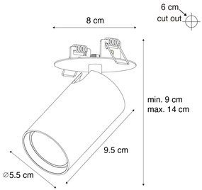 Conjunto de 6 focos embutidos modernos pretos GU10 50mm - Chels