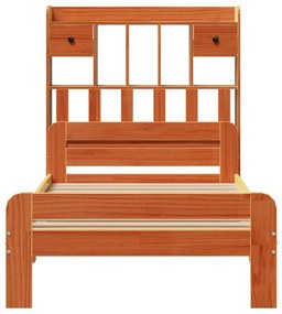 Cama com estante sem colchão 90x200cm pinho maciço castanho-mel