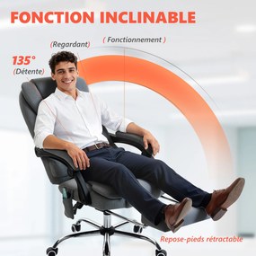 Cadeira de escritório com função de massagem e aquecimento, altura ajustável, encosto reclinável, 65 x 70 x 111-119 cm, cinzenta