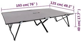 Espreguiçadeira/cama dobrável para 2 pessoas aço cinzento