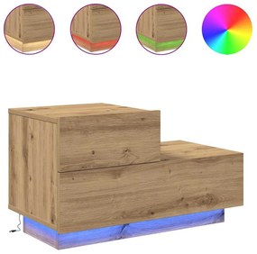 Mesa de Cabeceira vidaXL com Luzes LED Carvalho Artesanal 100x36x49 cm