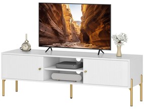 HOMCOM Móvel de TV Moderno com 2 Prateleiras Abertas Ajustáveis para Televisão 65 Polegadas 140x38x45,9 cm Branco