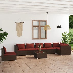 vidaXL 8 pcs conjunto lounge jardim c/ almofadões vime PE castanho