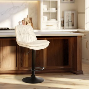 Banco de bar em couro sintético com estrutura preta 92-113 x 46 x 54 cm branco