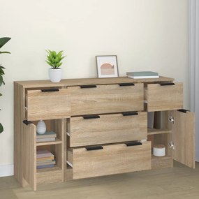 3 pcs conjunto de aparadores madeira processada carvalho sonoma