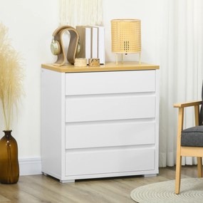 HOMCOM Cómoda Moderna com 4 Gavetas Cómoda de Madeira para Dormitório Sala de Estar Carga Máxima 40 kg 70x37x75 cm Branco e Madeira