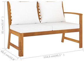 4 pcs conj. lounge jardim c/ almofadões cor creme acácia maciça