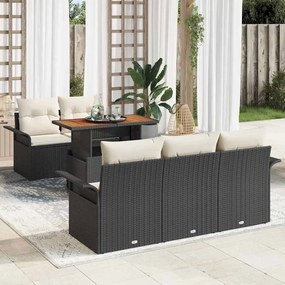 vidaXL Conjunto de Sofá de Jardim de 6 peças com Almofadas Pretas de Vime e Acácia