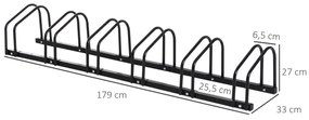 HOMCOM Estacionamento para 6 Bicicletas Suporte de Aço para Estacionar Bicicletas no Chão para Interior e Exterior 179x33x27 cm Preto