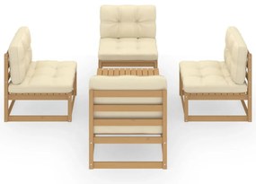 5 pcs conjunto lounge de jardim c/ almofadões pinho maciço