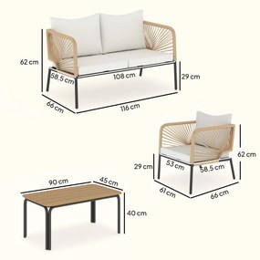 Conjunto Jardim de 4 Peças Móveis de Exterior com Sofá de 2 Lugares 2 Poltronas e Mesa de WPC Branco e Castanho