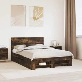 vidaXL Estrutura da Cama com cabeceira Carvalho Defumado 140 x 200 cm