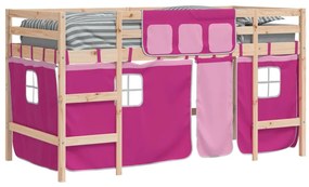 Cama alta p/ criança c/ cortinas 90x200 cm pinho maciço rosa