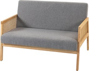 Sofá de 2 Lugares com Efeito Linho Detalhes em Vime Sintético e Estrutura em Madeira até 240 kg 115x77x77 cm Cinza